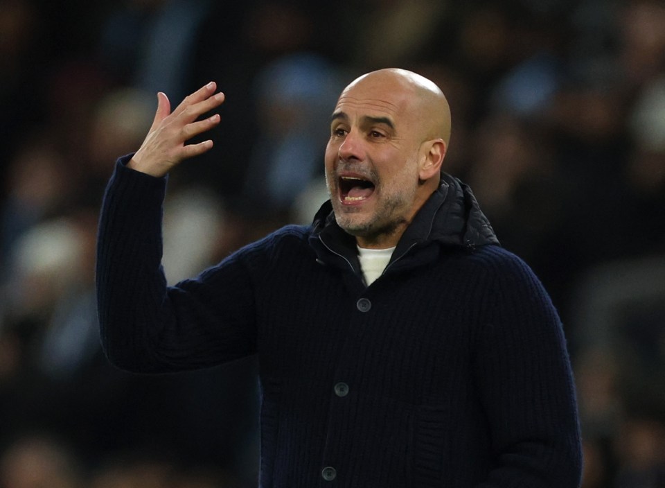 Pep Guardiola reacting during a soccer match.