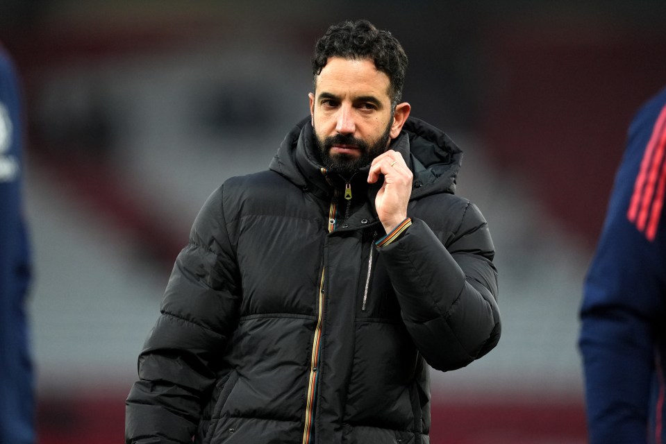 Ruben Amorim, Manchester United manager, looking frustrated.