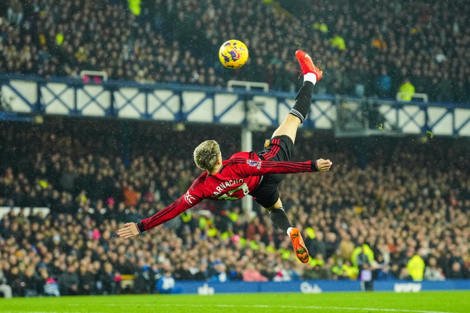 Alejandro Garnacho scoring a goal for Manchester United.