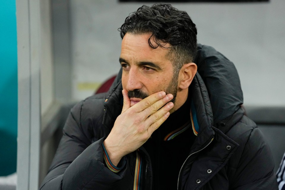 Ruben Amorim, Manchester United's head coach, on the bench.