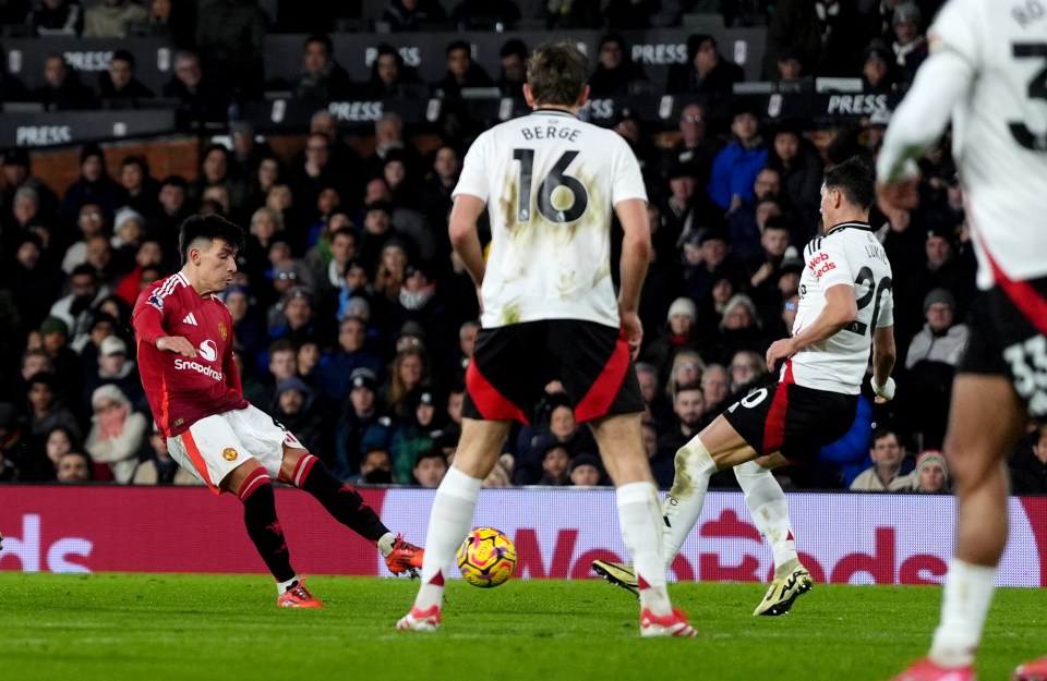 Lisandro Martínez scoring a goal for Manchester United.