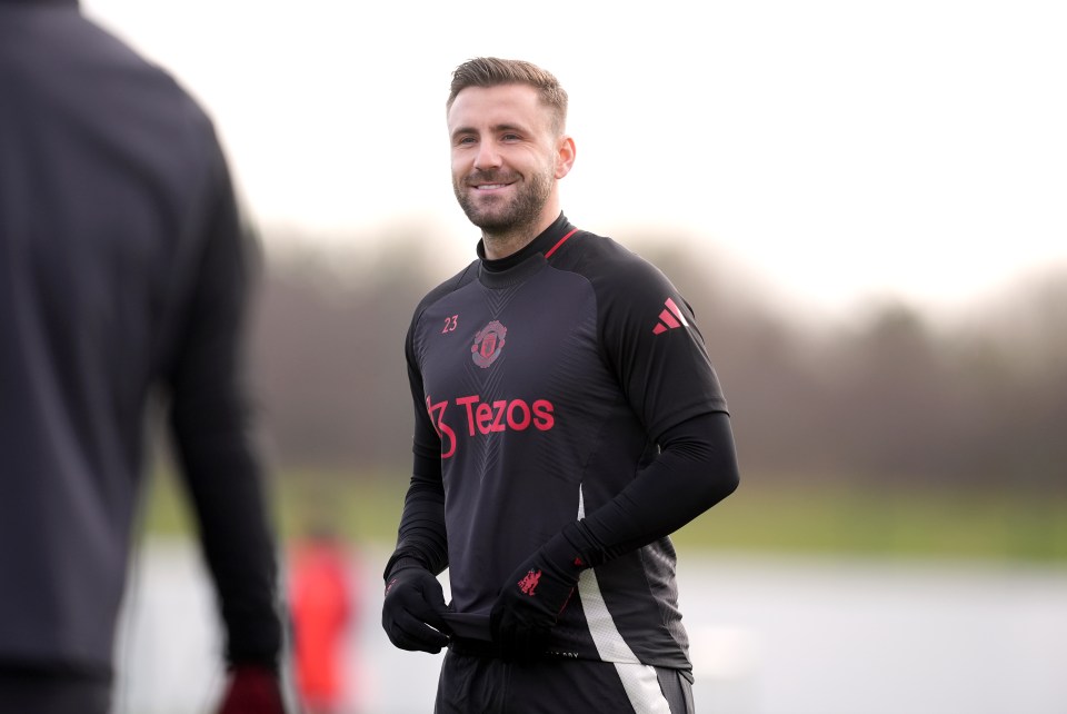 Luke Shaw of Manchester United at a training session.