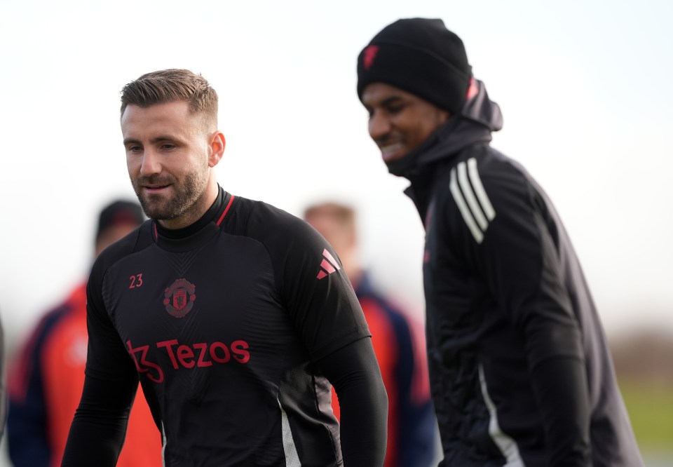 Luke Shaw of Manchester United in training.