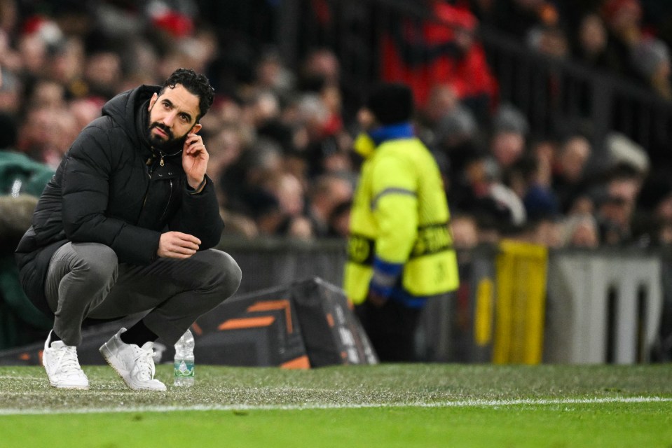 Manchester United's head coach Ruben Amorim on the sidelines.