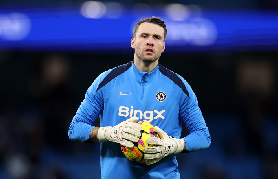 Marcus Bettinelli of Chelsea warming up before a Premier League match.