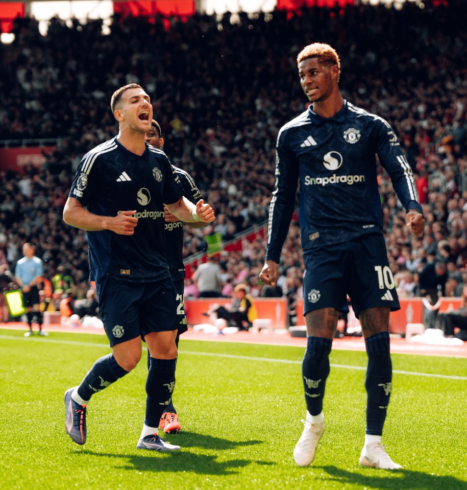 Marcus Rashford of Manchester United celebrates a goal.