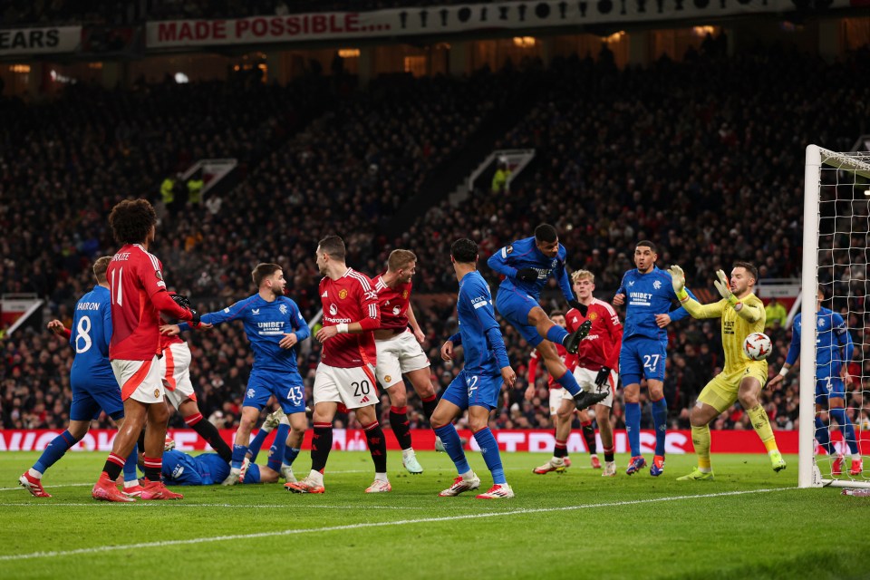 Matthijs de Ligt of Manchester United attempting a goal during a soccer match.