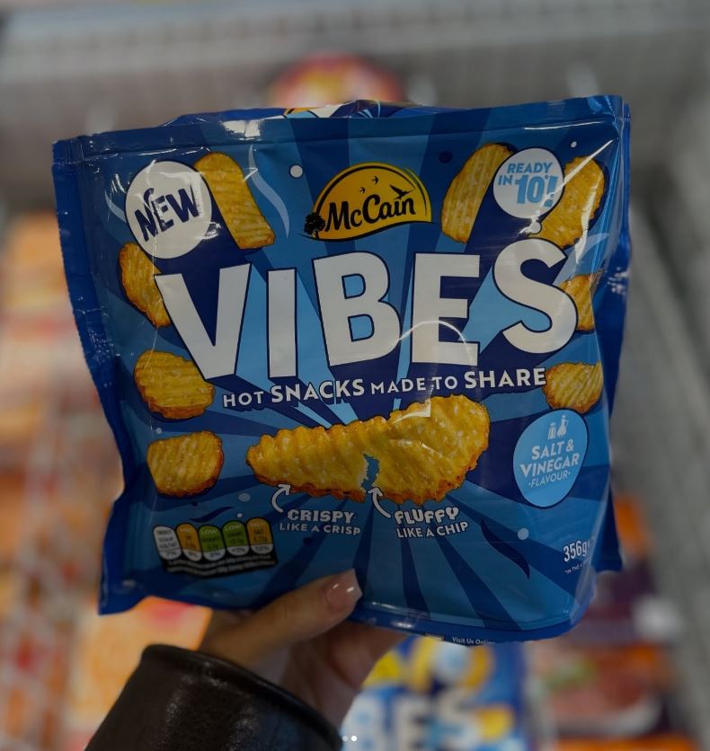 Bag of McCain Vibes salt and vinegar hot snacks.