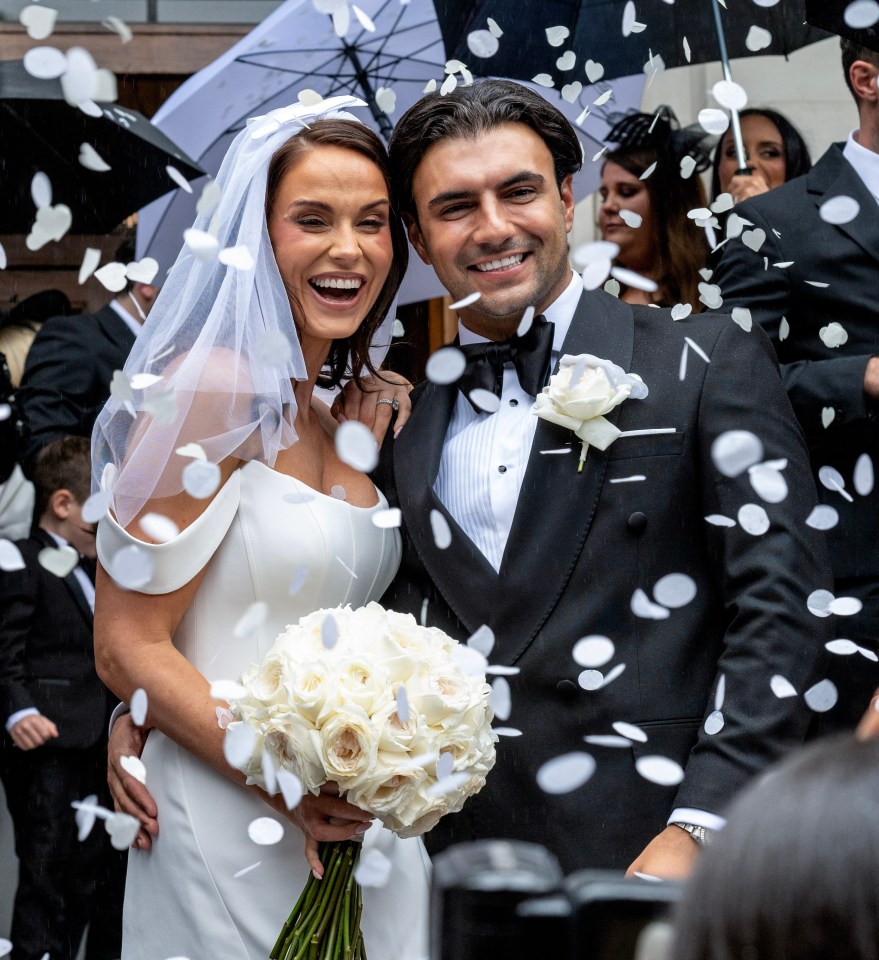 Vicky Pattison and Ercan Ramadan on their wedding day, showered with confetti.