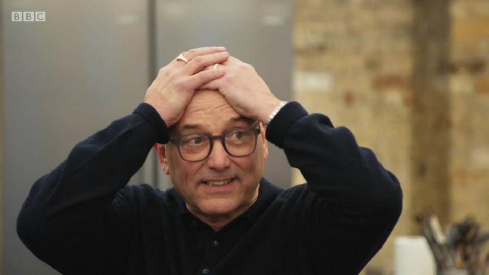 Greg Wallace on MasterChef with hands on head.