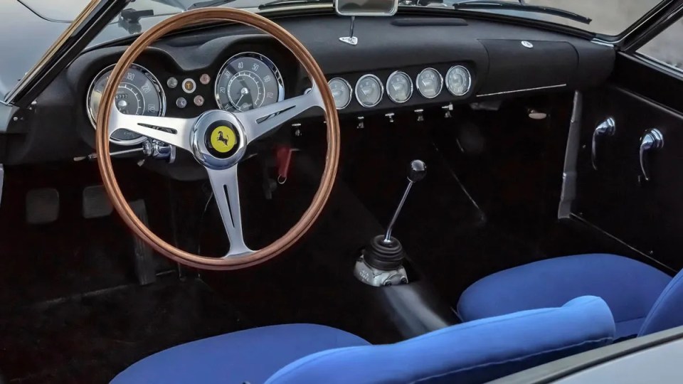 Interior view of a 1959 Ferrari 250 GT California Spider.