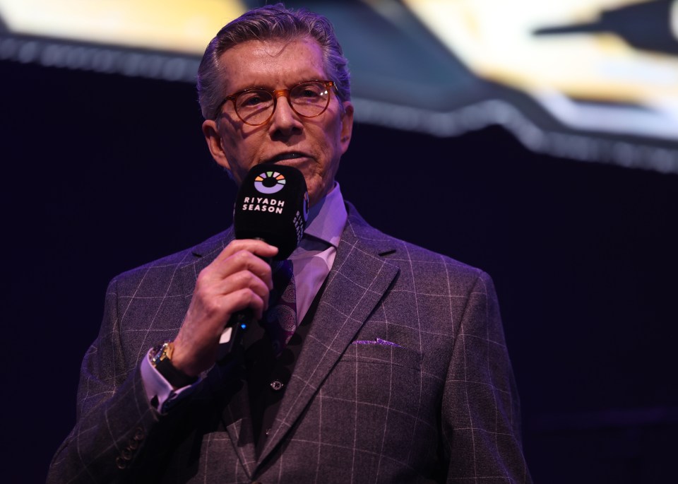 Michael Buffer at a press conference for the Riyadh Season Boxing event.