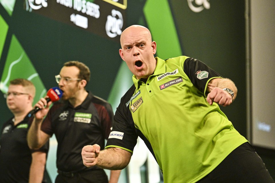 Michael van Gerwen celebrates a win at the PDC World Darts Championship.