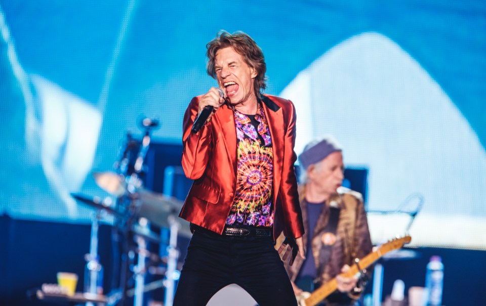 Mick Jagger of the Rolling Stones performing on stage.