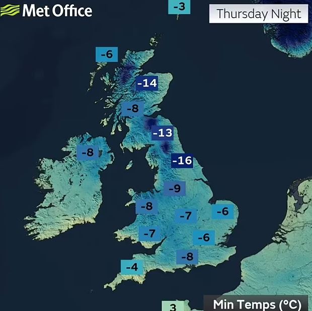 Parts of northern England are being warned to brace for -16C