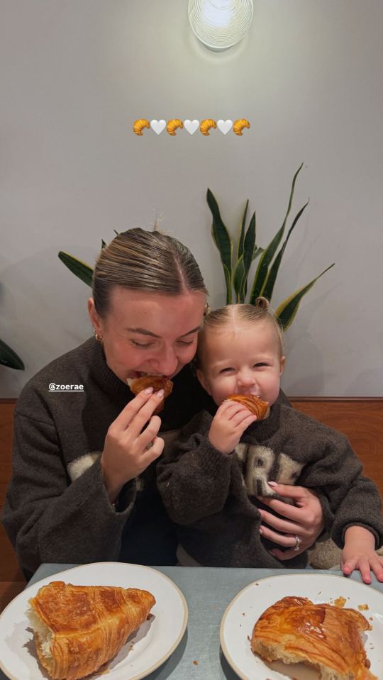 She captured her sister Zoe Rae enjoying a croissant with her one-year-old daughter Bambi