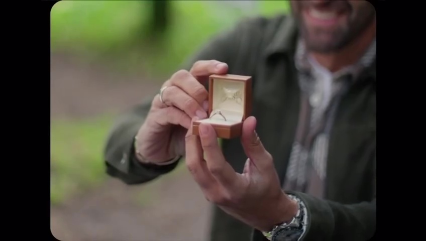 Person holding a ring in a box.