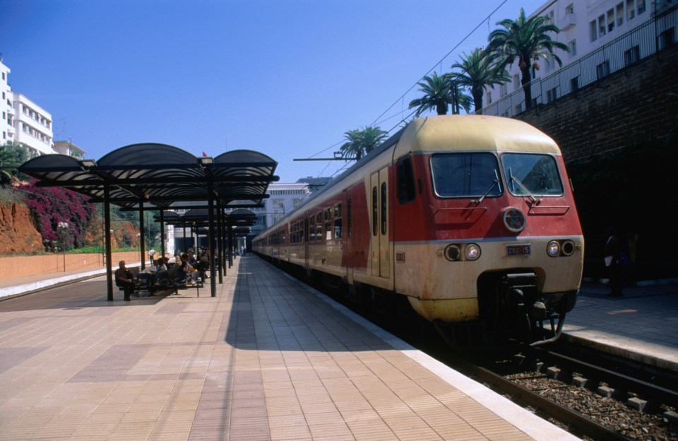 Train at a Moroccan train station.