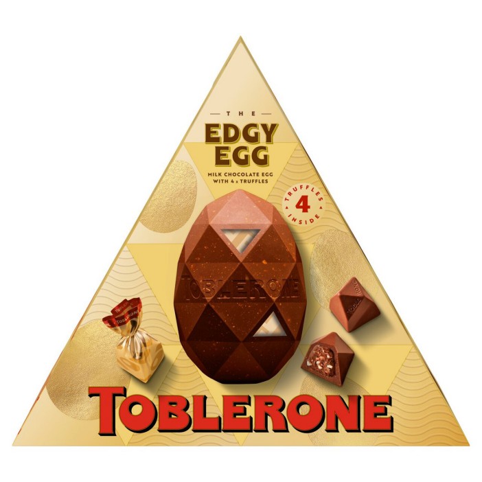 Toblerone Edgy Egg: milk chocolate egg with four truffles.