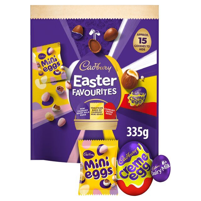 Cadbury Easter Favourites pouch (335g) with mini eggs and Creme Eggs.