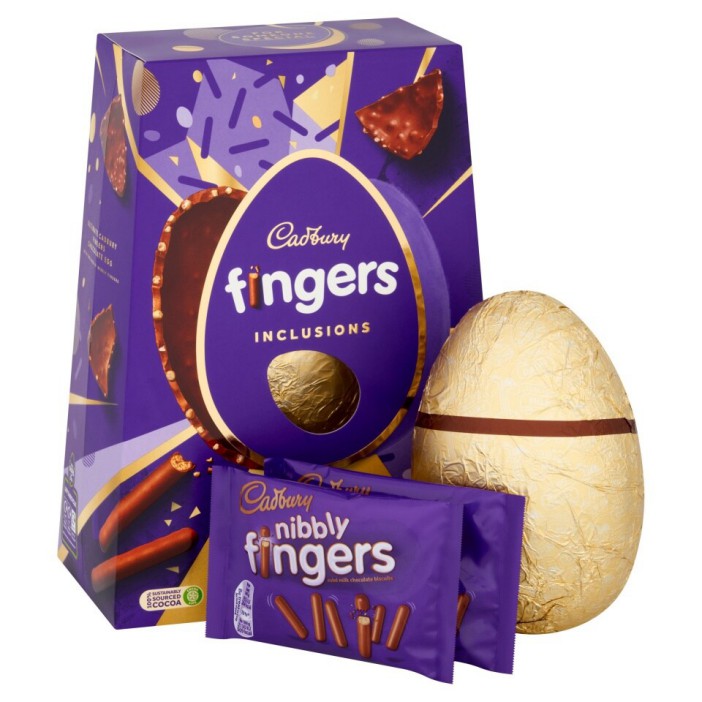 Cadbury Fingers Ultimate Easter Egg (380g) with Cadbury Nibbly Fingers.