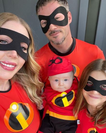 Katherine Ryan,  with family on halloween dressed as the incredibles