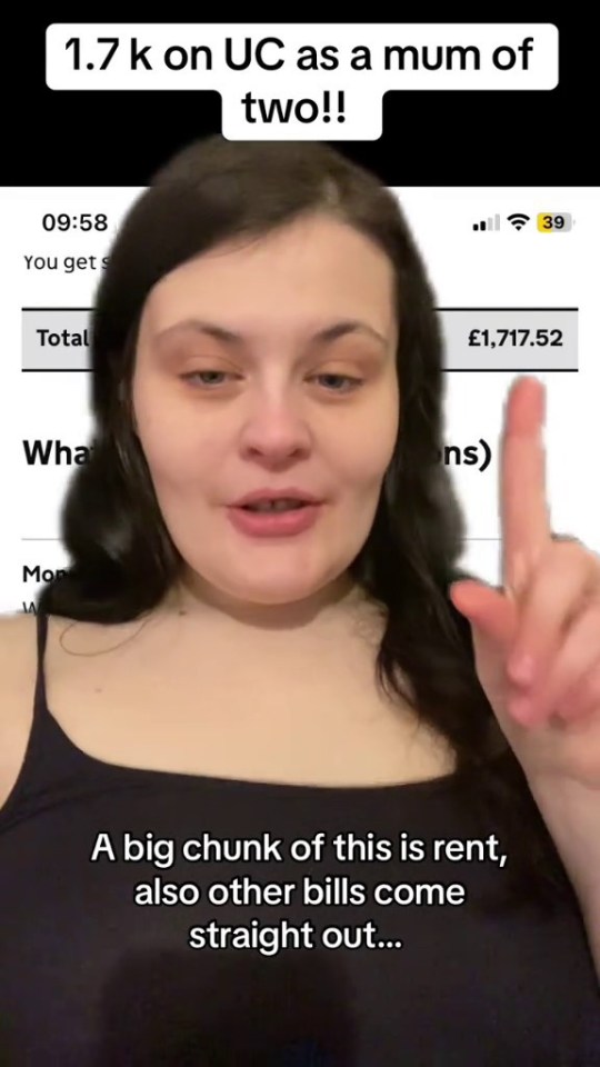 Screenshot of a TikTok video showing a woman discussing her £1,717.52 Universal Credit payment.