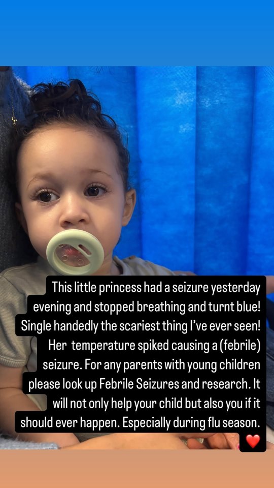 Toddler with pacifier, who experienced a febrile seizure.