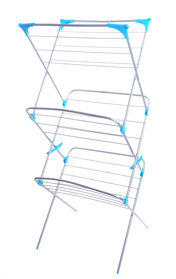 Three-tier clothes drying rack.