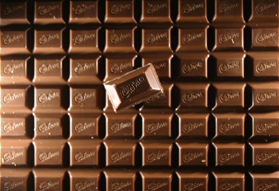 Cadbury chocolate bar pieces.