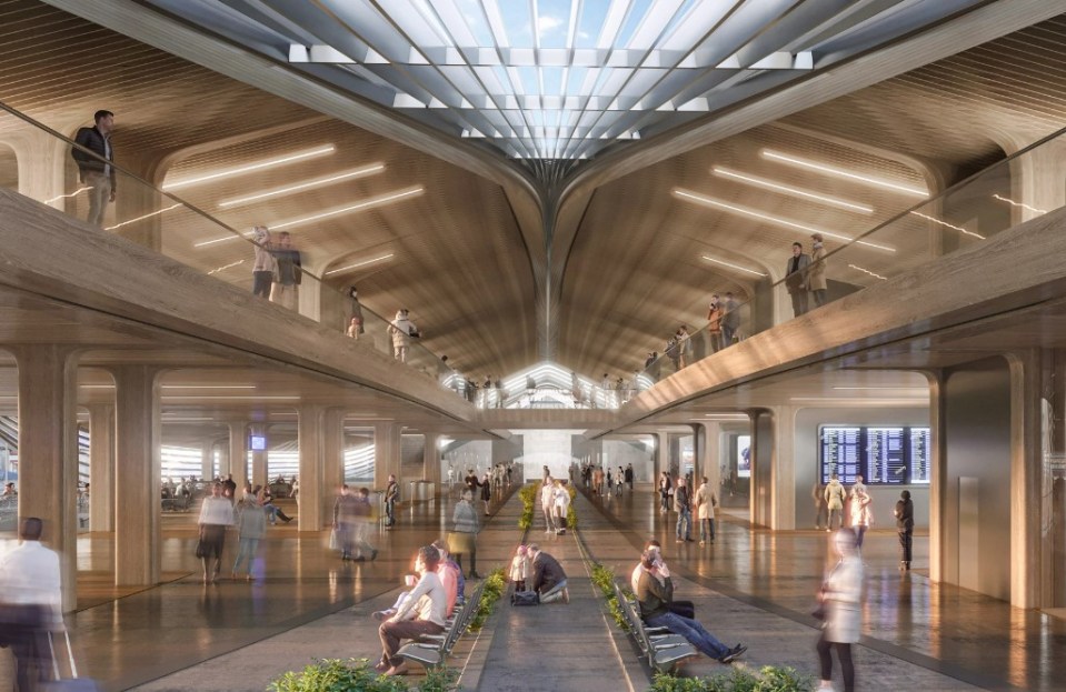 Illustration of Vilnius, Lithuania’s new train station interior.