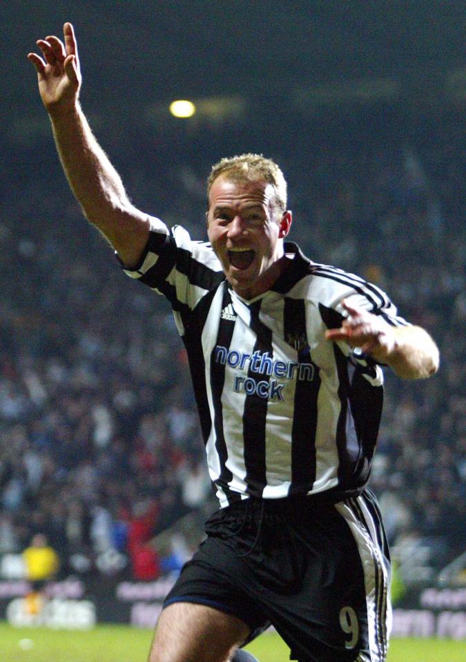 Alan Shearer of Newcastle United celebrating a goal.