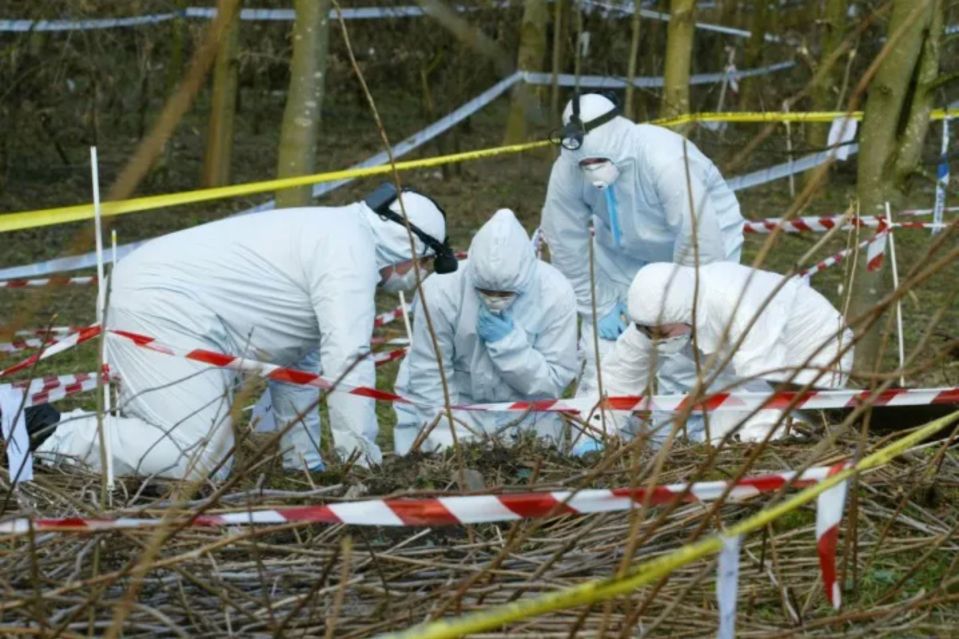 Forensic investigators at a crime scene.