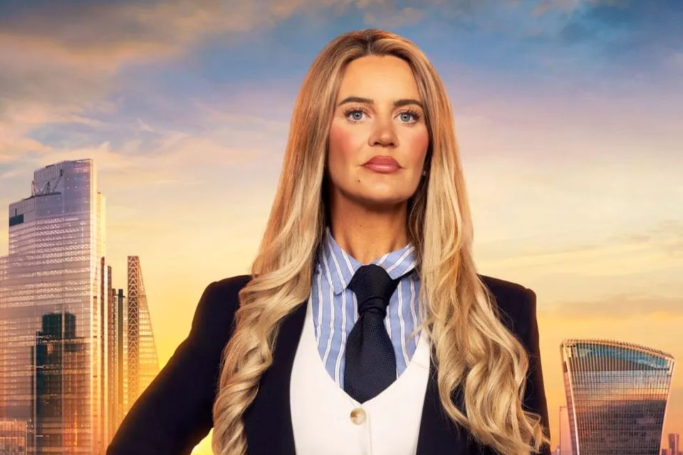 Woman in business attire against London skyline.