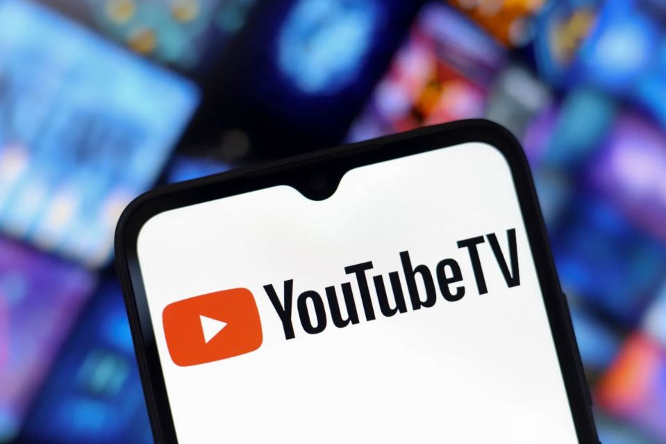 YouTube TV logo on a phone screen.