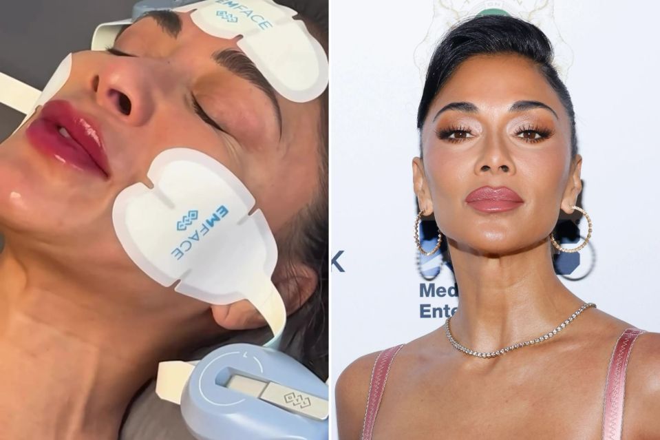 Collage of a woman receiving an EMFACE treatment and the same woman at an event.