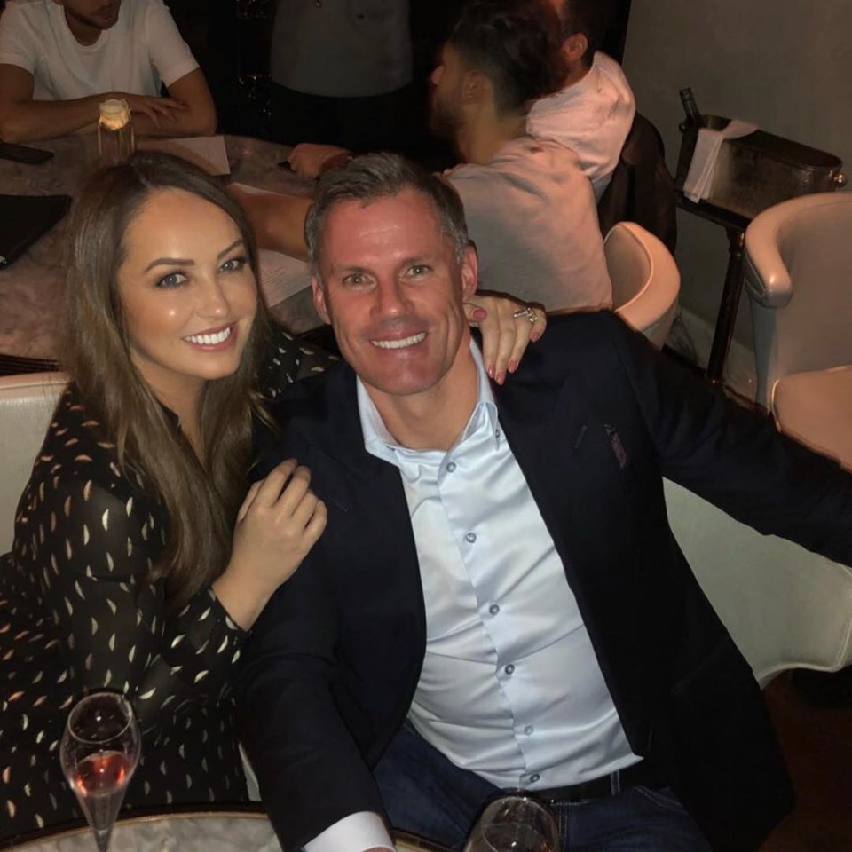 Jamie Carragher and his wife Nicola Carragher at a restaurant.