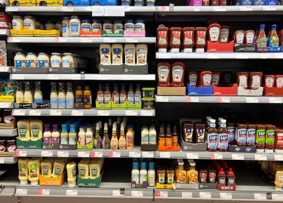 13/10/21 co-op Harpenden - Salad Cream and HP sauce on the shelves where they are normally kept AISLE be damned  shoppers reckon supermarket bosses are off their trolleys trying to cover shortages on the shelves with silly solutions. Some stores have become a laughing stock on Twitter. A Co-op store took to filling up empty chiller cabinets with bottles of HP brown sauce and Heinz salad cream. A shopper from Harpenden, Herts, snapped the sauce arrangement and said: Local coop supermarket is so short of stock through supply chain issues caused by brexit and COVID theyve taken to filling the empty refrigerated section with whatever they do have