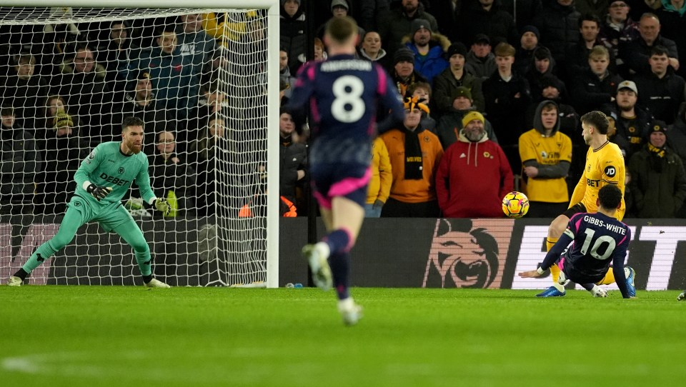 Morgan Gibbs-White notched his fourth Prem goal of the season inside seven minutes