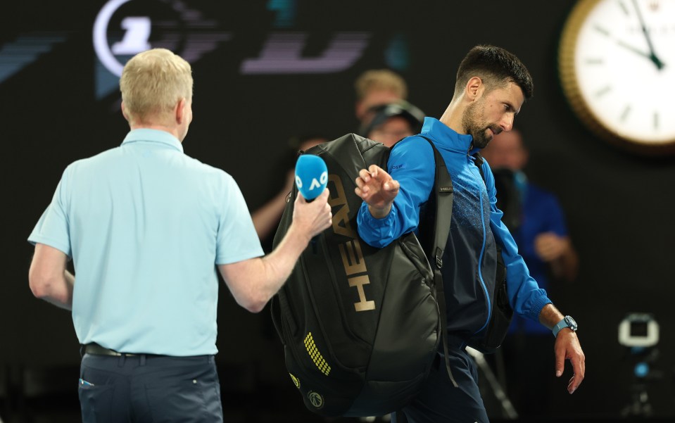 Novak Djokovic being interviewed after a tennis match.