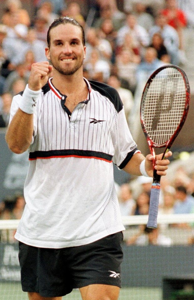 Patrick Rafter celebrating a tennis victory.