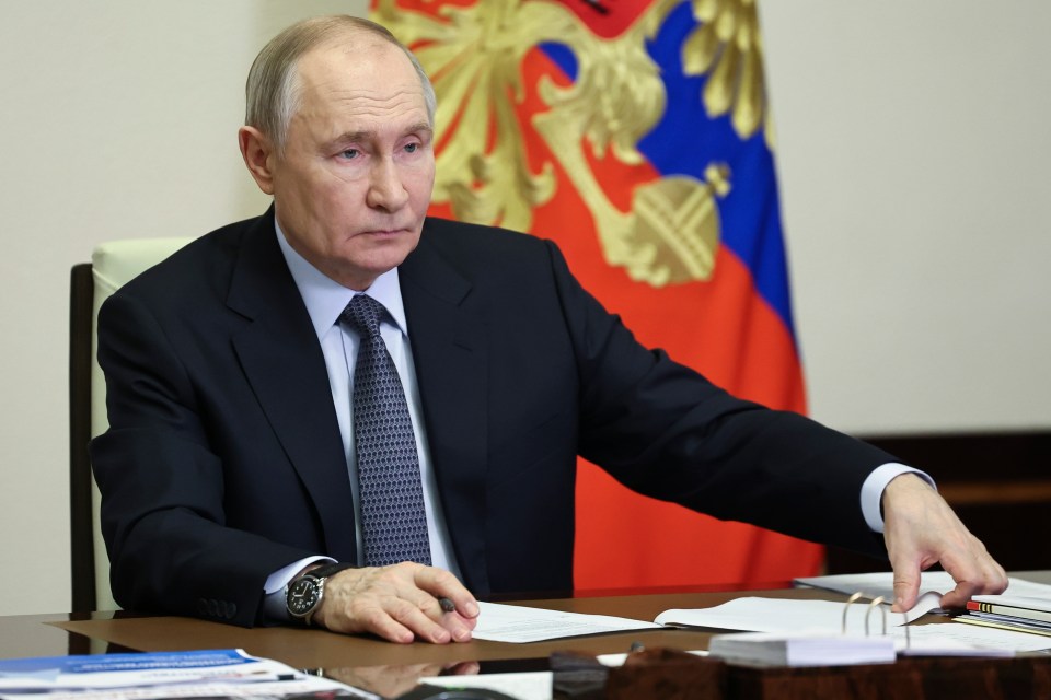 Vladimir Putin chairing a meeting via videoconference.