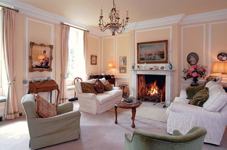 Living room with fireplace in Bollitree Castle, owned by Richard Hammond.