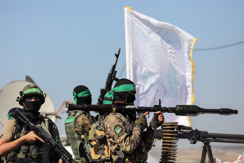 Hamas fighters in military parade.