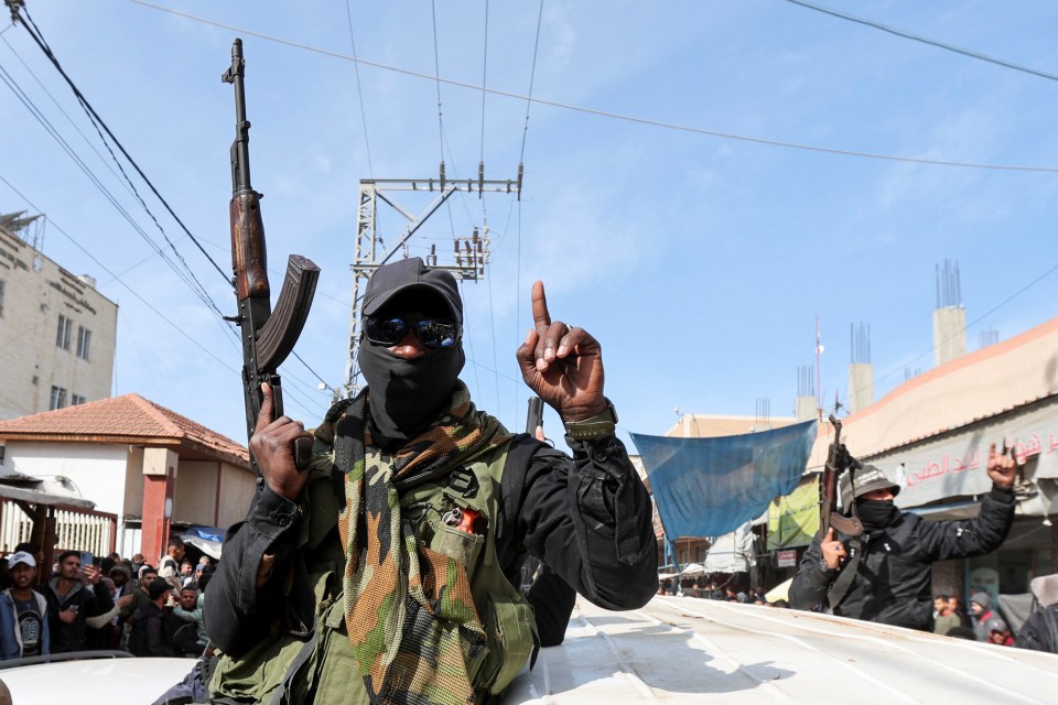 Hamas militants in a parade celebrating a ceasefire with Israel.