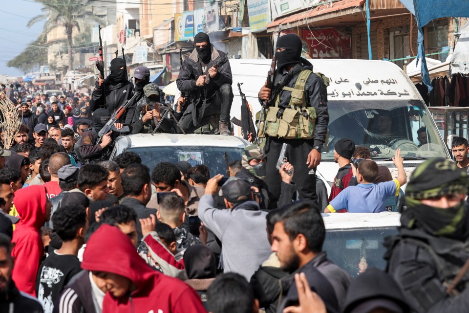 Hamas militants parading in Gaza after a ceasefire with Israel.