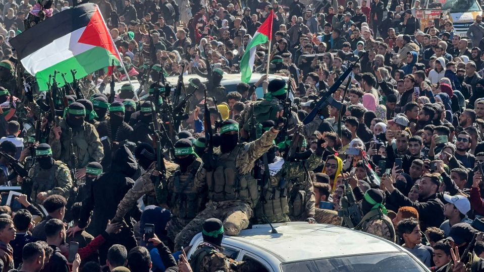 Palestinians celebrating the release of Israeli soldiers in Gaza.