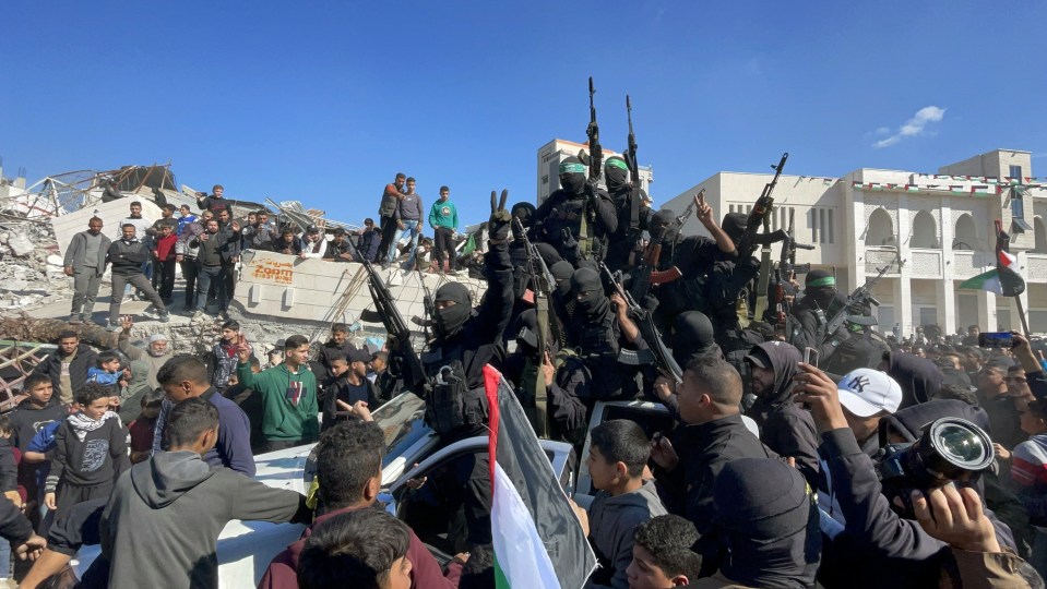 Palestinians celebrating the release of Israeli soldiers in Gaza.