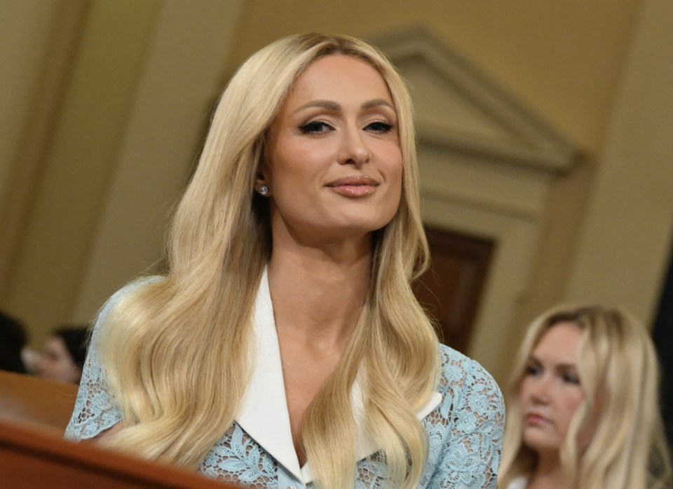 Paris Hilton testifying at a House Committee hearing on child welfare.