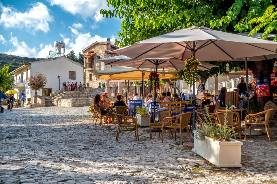 Outdoor cafe in Omodos village.